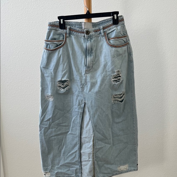 One Teaspoon Distressed Blue Midi Skirt